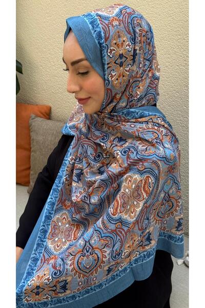 Firuze scarf شال من الخيزران بنمط ماهرا أزرق اللون