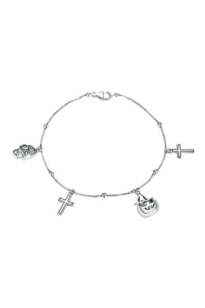 Be Special Brățară de argint cu patru talismane: crucițe mici, craniu și dovl...