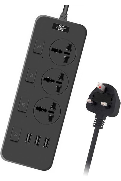 Generic وصلة تمديد كهربائية بثلاثة مخارج وثلاثة منافذ USB، شريط طاقة بثلاثة م...