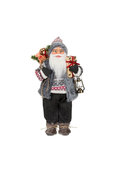 OEM Figurină Decorativa Mos Crăciun Vesta Gri Cadouri 46 cm – Decor Festiv pe...