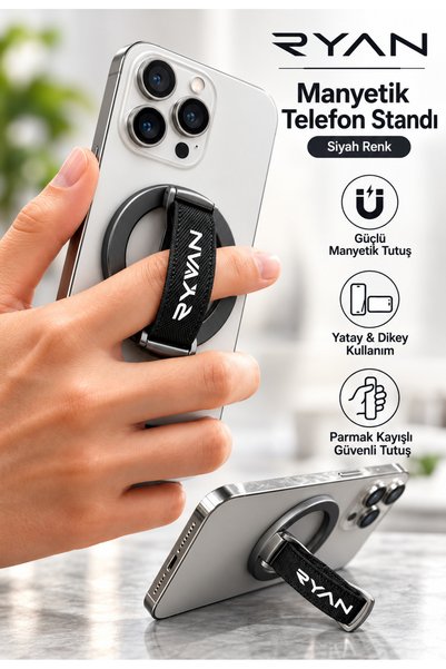 Ryan Magsafe Compatible Magnetic Phone Holder with Finger Strap Foldable Horizontal Vertical