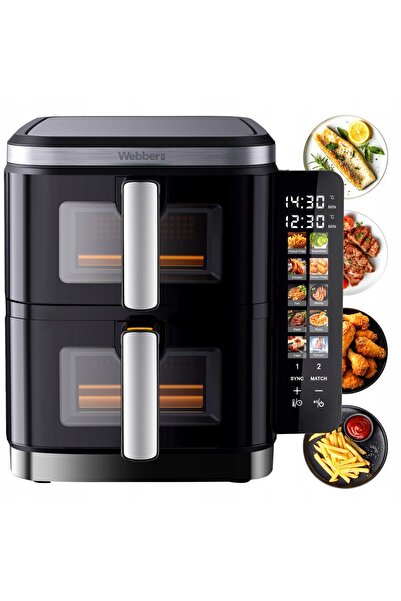 WEBBER Friteuză cu Aer Cald AF901, 11L, 2800W, 2 Coșuri, Ceramică, 10 Programe