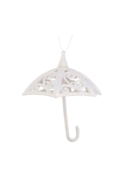 OEM Ornament Brad de Crăciun Umbrela cu Glitter Alb 10 cm – Atmosferă Festivă...