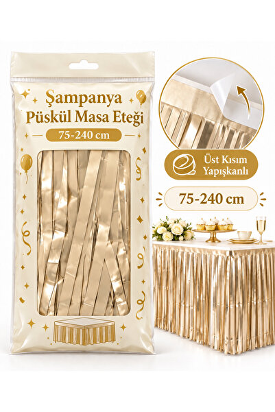 Partifabrik Dekorativna stolna suknja sa resicama pastelne retro boje šampanj...