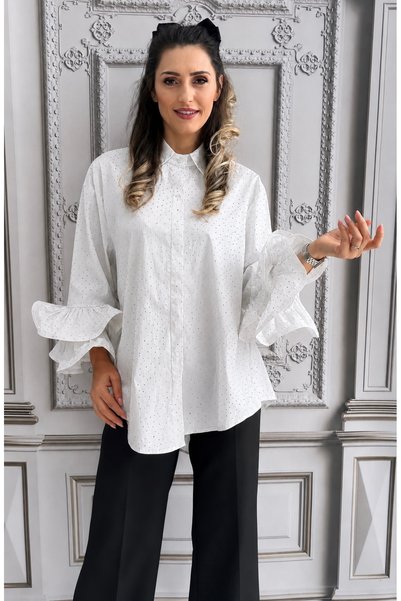 OnlyForYou Cămașă Damă Din Vâscoză Cu Strasuri Strălucitoare, Volane Elegante...