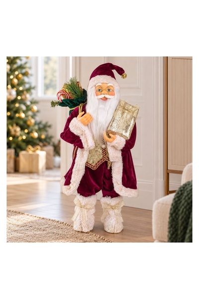 OEM Mos Crăciun Decorativ cu Costum Roșu Catifelat si Cadou 60 cm – Atmosferă...