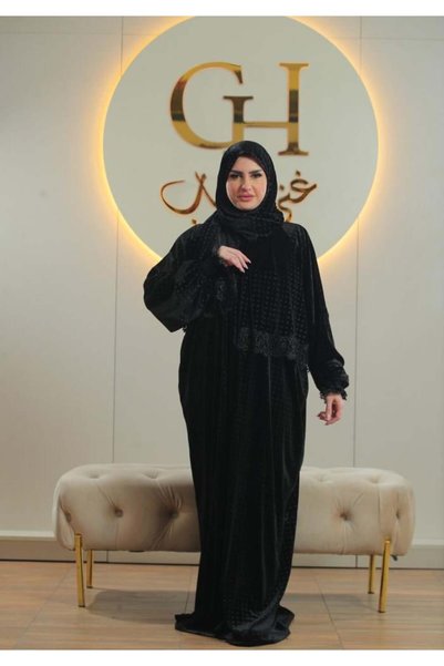 ghina hijab شرشف صلاة غنى حجاب مخمل منقط - اسود