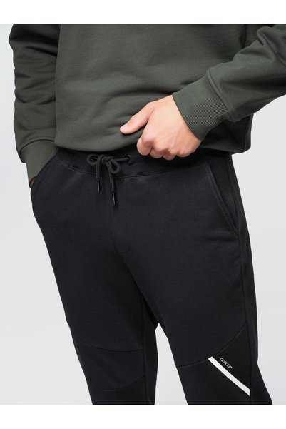 OMBRE Pantaloni de trening jogger pentru bărbați, croială normală, detalii cusături frontale, imprimeu siliconic, negru OM-PASK-0280