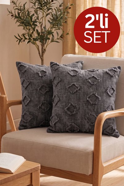 Zühre Home 2'li Püsküllü Desenli Dokuma Kırlent Kılıfı Seti | Modern Dekorati...