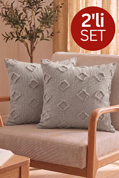 Zühre Home 2'li Püsküllü Desenli Dokuma Kırlent Kılıfı Seti | Modern Dekorati...