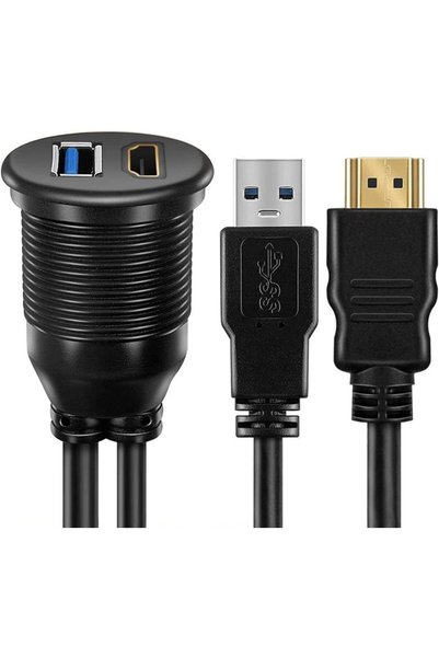 DKURVE 1 meter, 6ft USB 3.0 and HDMI-Compatible Extension Cable Flush Dash Panel Mount Cable for Car, Yacht, Boat, Motorcycle