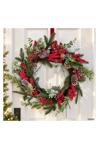 OEM Coroniță de Crăciun cu Pin și Berries, 58 cm – Decor Festiv