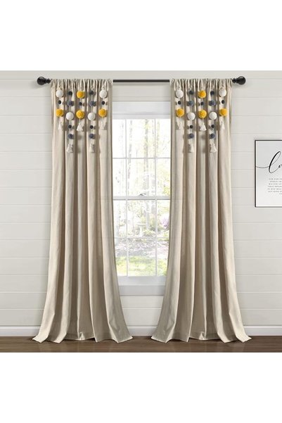 Lush Decor ستارة نافذة من الكتان بتصميم بوهو مع شراشيب (لوحة واحدة)، طول 95 ب...