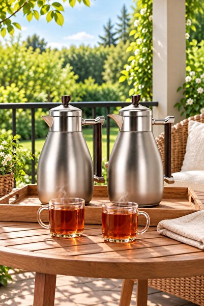 Generic Matte Silver Hospitality Tramss Set with Brown Wood Handles (2X1L) – ...