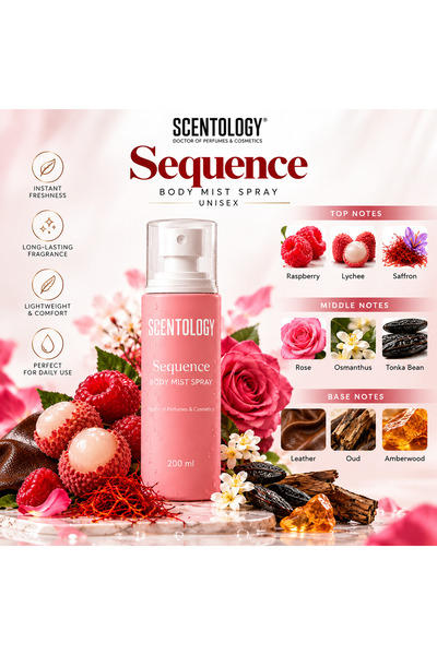 Scentology Doctor of perfums Scentology Sequence Unisex Body Mist Spray 200 ml – Fruity, Floral, Leather & Oud Fragrance