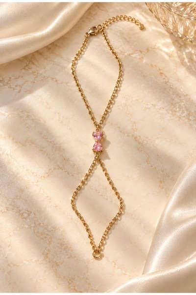 ENORİA ACCESSORİES Pembe Taşlı Gold Şahmeran Bileklik