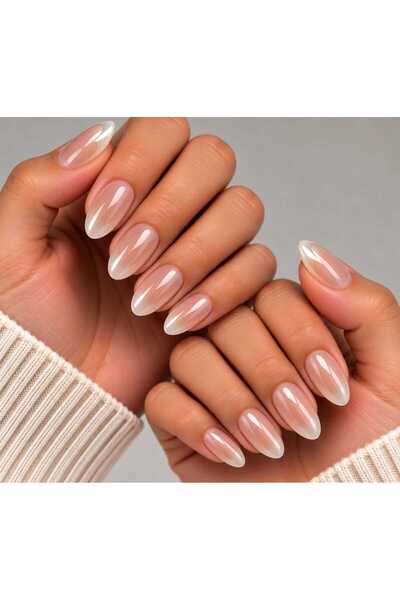 Glamura Lashes Set of 24 Press-On False Nails, Ombre Nude Milky Baby Boomer S...