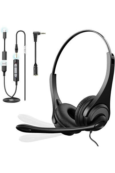 GENERAL سماعة رأس Voistek USB مع ميكروفون للكمبيوتر، سماعات رأس للكمبيوتر الم...