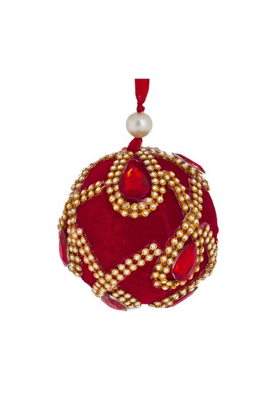 OEM Ornament Brad de Crăciun Glob Roșu Catifelat cu Strass și Cristale Ø8 cm ...
