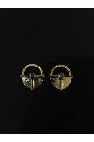 DUUE ACCESSORY Gold Renk Bordo Taşlı Küpe