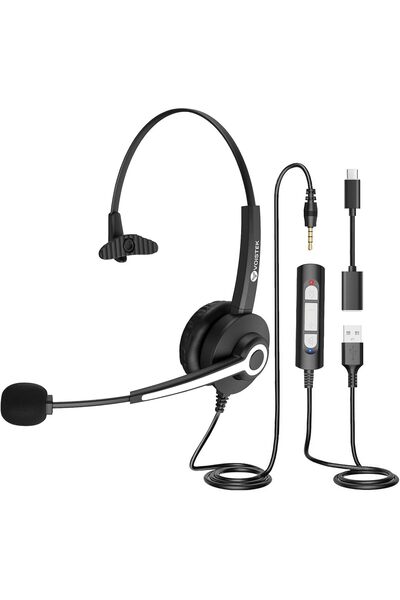 GENERAL سماعة رأس Voistek USB مع ميكروفون للكمبيوتر المحمول، سماعات رأس سلكية...
