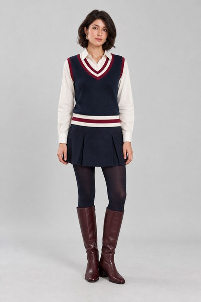 Lavinza Women's Sweater with Striped Sleeves and Collar