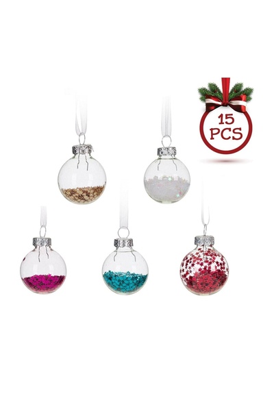 OEM Set Globuri de Crăciun Transparente din Sticla cu Confeti Colorat Stele i...