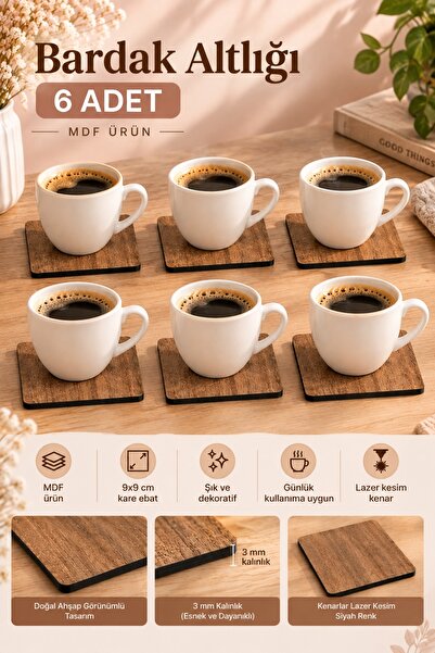 yhfoto 6 Pieces of Coasters - Wooden Square Mdf Coasters - 9X9 cm