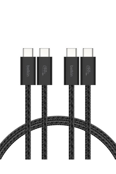 Belkin كابل USB-C إلى USB-C مجدول (عبوة من قطعتين) بطول 5 أقدام، 60 واط - كاب...