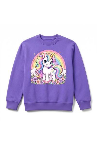 URBANTRENDSTORE Unicorn Baskılı Çocuk Premium Kışlık Sweatshirt Yumuşak Şardo...