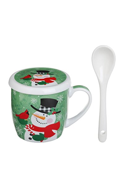 OEM Set Cană de Crăciun din Porțelan 340 ml cu Capac și Linguriță, Model Om d...