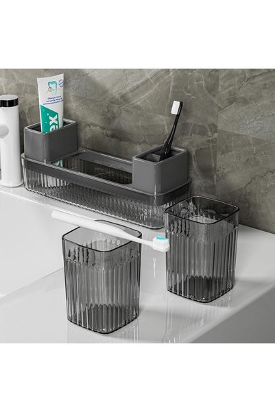 KASTWAVE Black Toothbrush Holder with 2 Cups, Bathroom Countertop Organizer for Toothbrush Storage and Shower