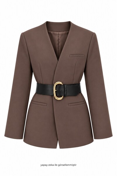 elifteke Mare Thick Belted Blazer Jacket Brown