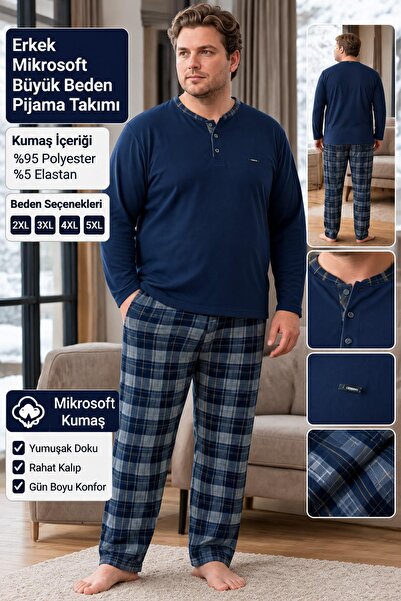 Pijamoni PJM Muška velika zimska pidžama sa Microsoft ovratnikom na kopčanje ...