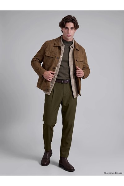LC Waikiki Khaki Regular Fit Gabardine Men's Pleated Trousers