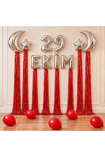 Doğasüs 29 Ekim Ay Yıldız Saçaklı Folyo Balon Süsleme Seti