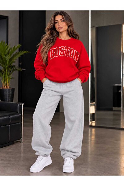 YK WEAR Trening cu guler rotund, set din 2 piese, model unisex, cu imprimeu B...