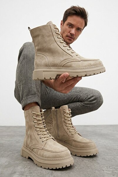 Zerenyus Zrk-C8 Exclusive Beige Suede High Sole Boots Casual Men's Boots