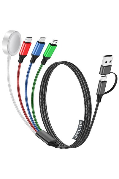 TERRIFI كابل شحن متعدد الوظائف 4 في 2، مدخل USB-A من نوع C مع منفذ USB-C وLig...