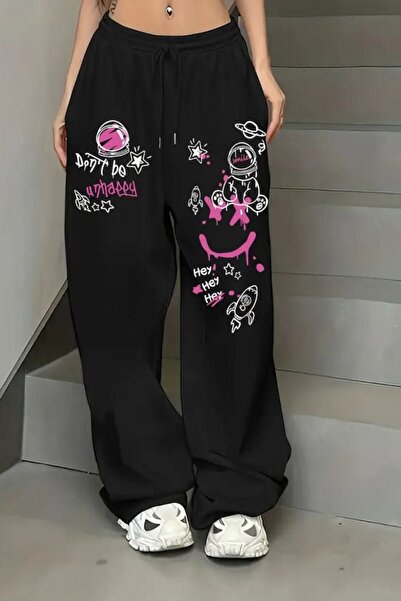 Ryam Mooda Unisex Oversize Sweatpants 3 Thread Raster Star Printed Relaxed Fi...
