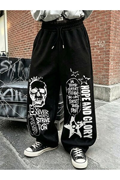 Ryam Mooda Unisex Oversize Sweatpants 3 Thread Raster Star Printed Relaxed Fi...