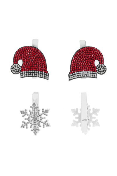 OEM Cleștișori din Lemn Decorativi de Crăciun Căciulă Fulg cu Strass Roșu și ...