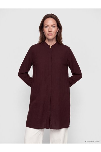 LC Waikiki Nevavm Lcw Grace Brown Judge Collar Women's Shirt Tunic with a Dif...