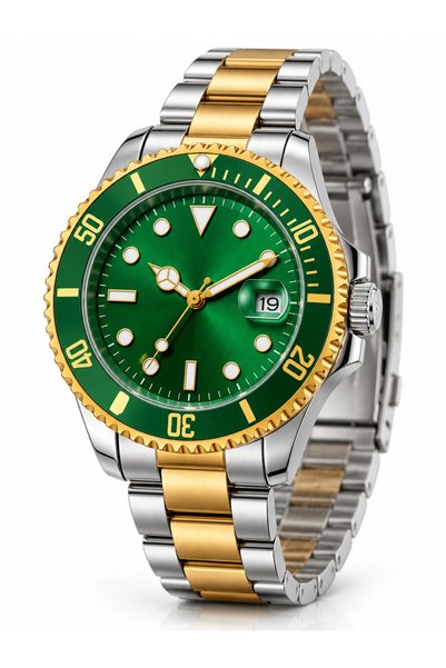 Romingo Men's Wristwatch Green Dial Rotating Bezel Framed Gold Silver Color S...