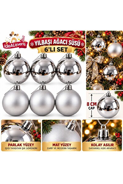 Bkmc Set of 6 Gold Silver Red Khaki Green Mink Christmas Balls 3 Matte 3 Shin...