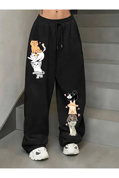 Ryam Mooda Unisex Oversize Sweatpants 3 Thread Raster Star Printed Relaxed Fi...
