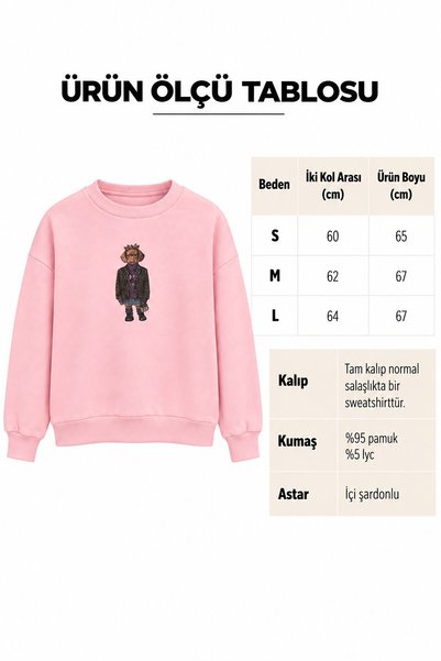 elifteke Crowned Dog Figured Sweatshirt Pink