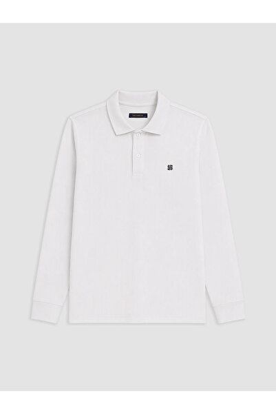 LC Waikiki White Polo Collar Embroidered Men's Sweatshirt