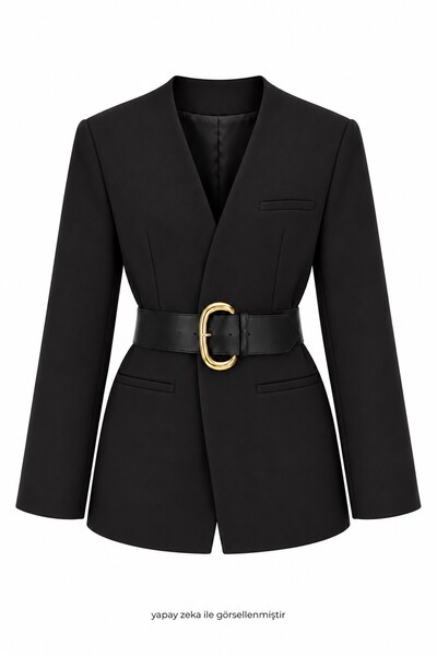 elifteke Mare Thick Belted Blazer Jacket Black