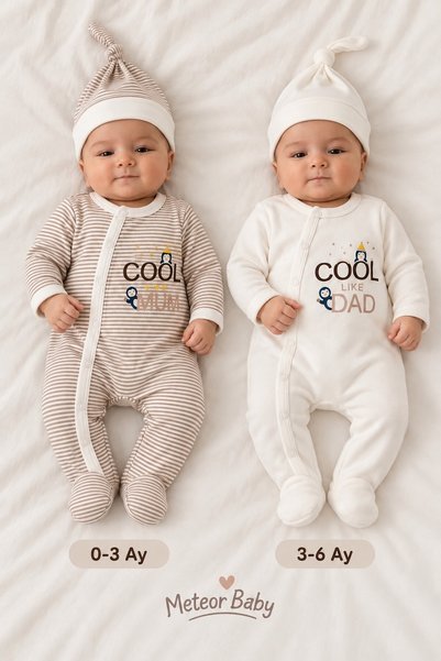 METEOR BABY 0-3 , 3-6 AY BİR ARADA - Bebek Takımı 2'li Patikli Tulum Seti Pen...